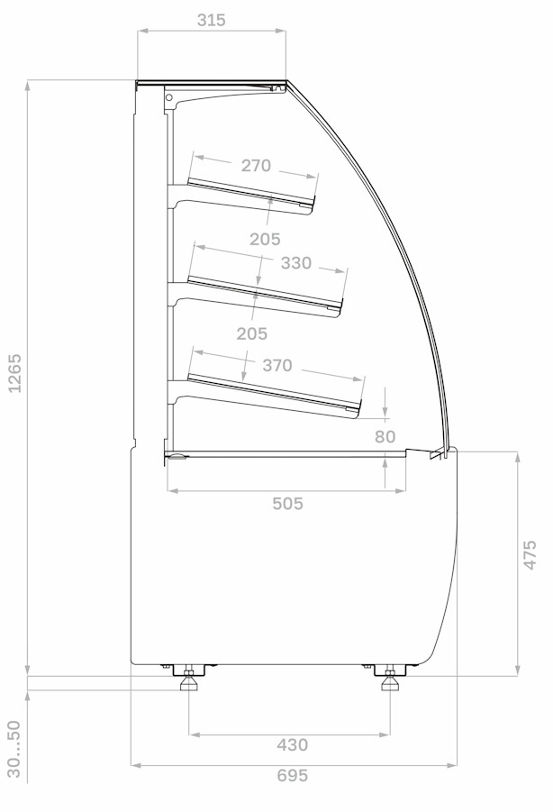 Нейтральная витрина CARBOMA FLANDRIA 2 LIGHT K70 N 0,9‑1 2.0 