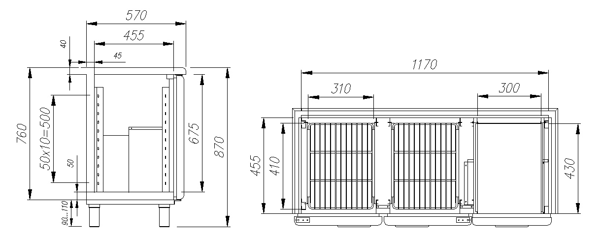 Холодильный стол CARBOMA T57 M2‑1‑G 9005 (BAR‑250С) 