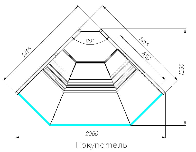 Холодильная витрина CARBOMA ATRIUM 2 GC120 VV‑5 динамика (внешний угол 90°) 